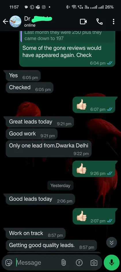 Client WhatsApp message about lead quality