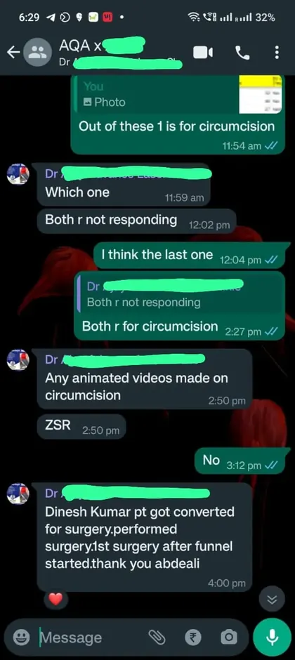 Client WhatsApp message about conversions